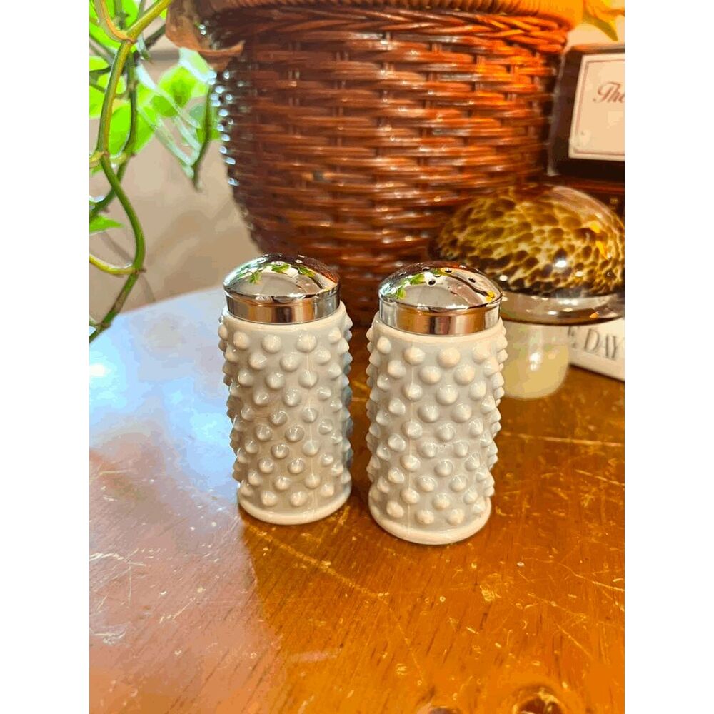 Gray GiGi Hobnail Mosser Glass Salt and Pepper Shakers Made in USA